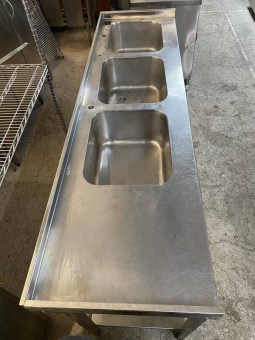 Λάντζα Ανοιχτή Ανοξείδωτη 219X61X86Cm Με 3 Γούρνες 50x40x25Cm Μεταχειρισμένη